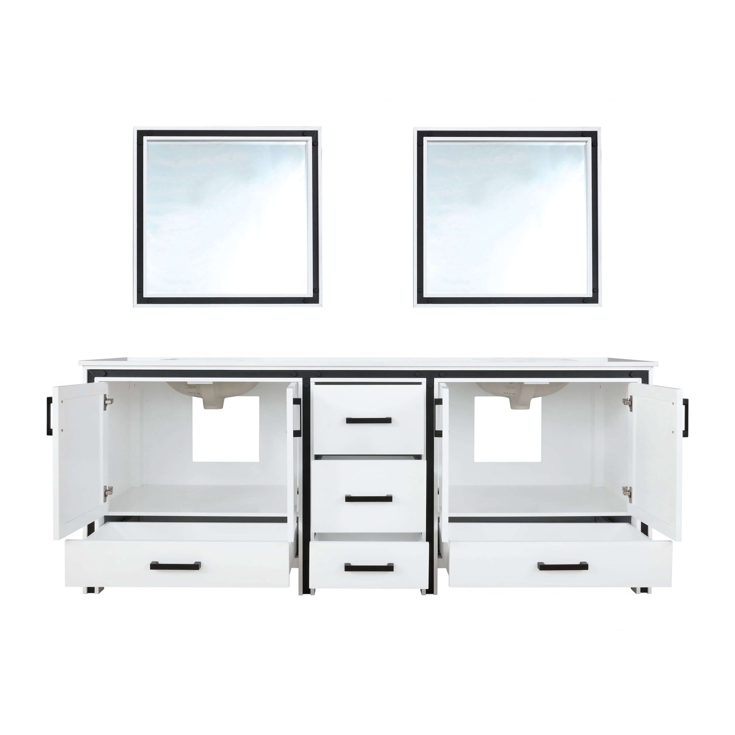 Ziva 84" White Double Vanity, Cultured Marble Top, White Square Sink and 34" Mirrors - LZV352284SAJSM34