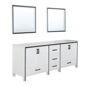 Ziva 84" White Double Vanity, Cultured Marble Top, White Square Sink and 34" Mirrors - LZV352284SAJSM34