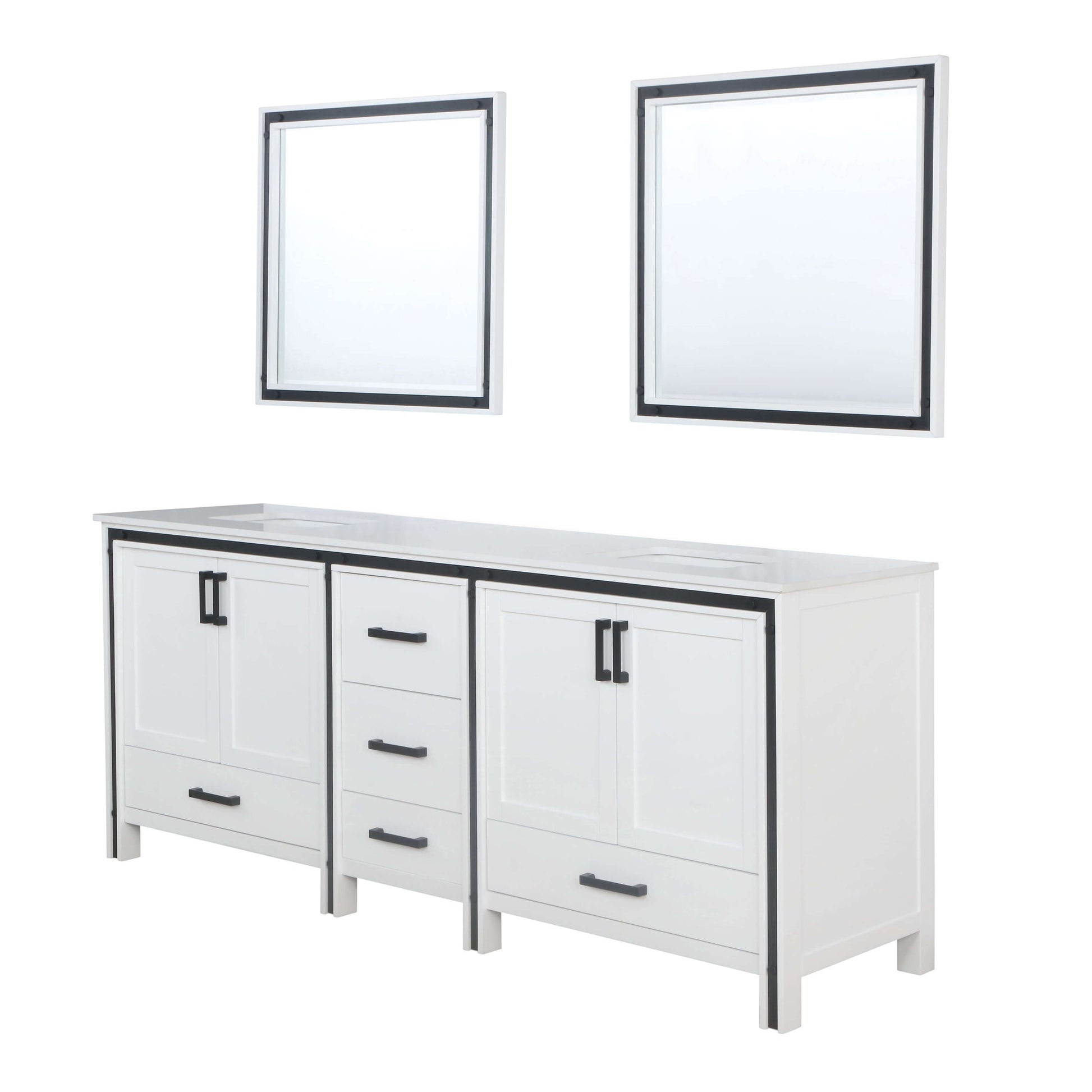 Ziva 84" White Double Vanity, Cultured Marble Top, White Square Sink and 34" Mirrors - LZV352284SAJSM34