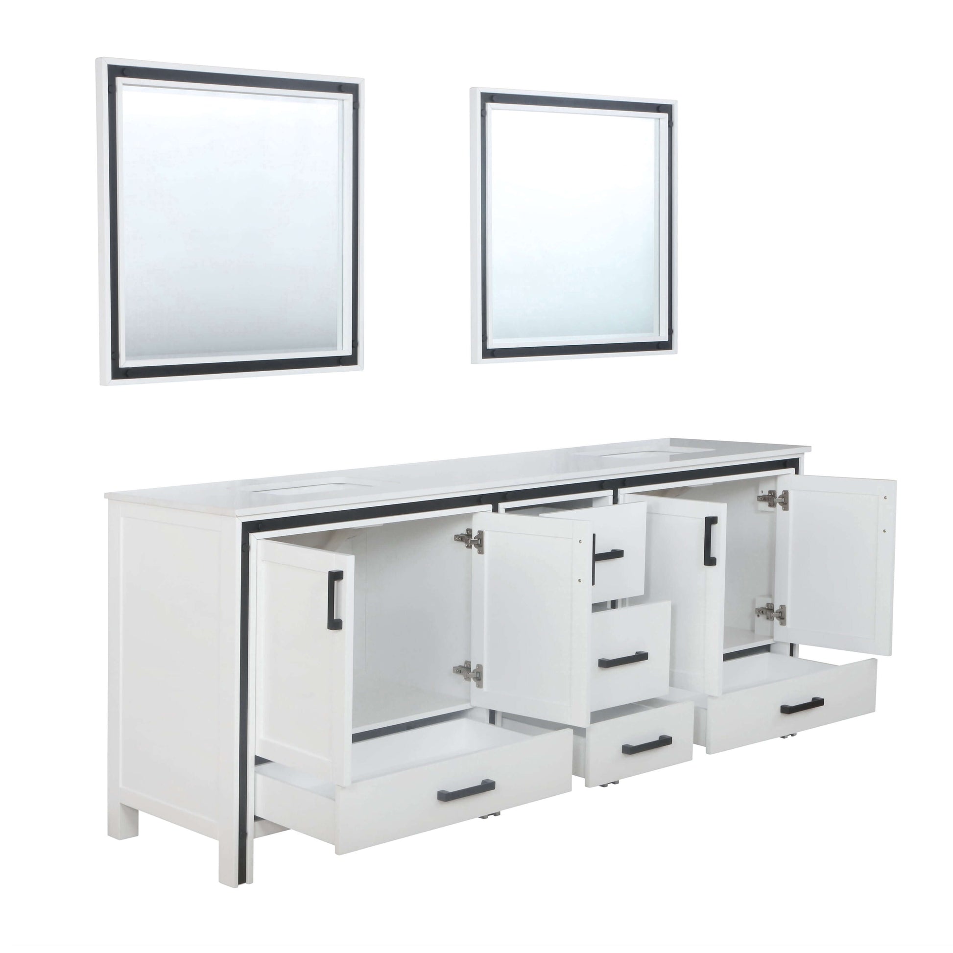 Ziva 84" White Double Vanity, Cultured Marble Top, White Square Sink and 34" Mirrors - LZV352284SAJSM34