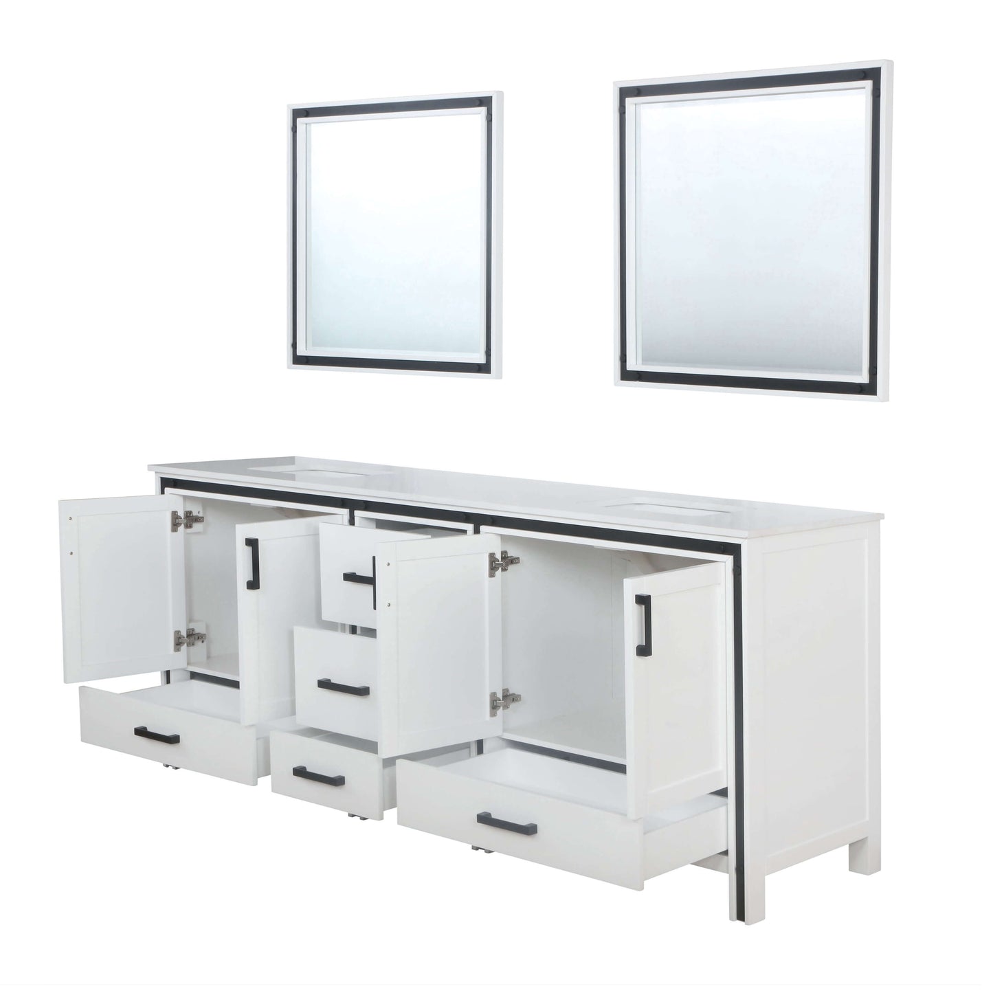 Ziva 84" White Double Vanity, Cultured Marble Top, White Square Sink and 34" Mirrors - LZV352284SAJSM34