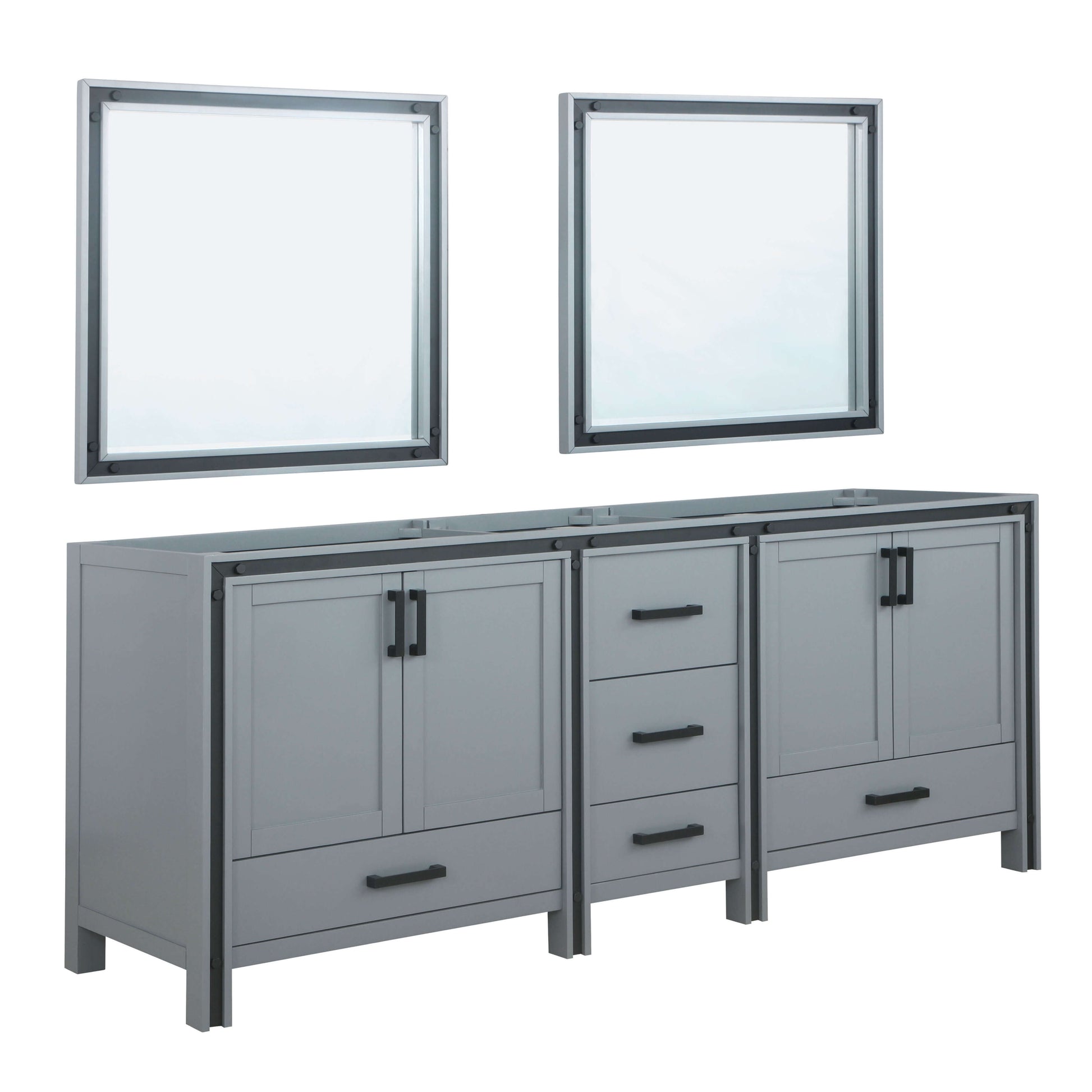 Ziva 84" Dark Grey Double Vanity, no Top and 34" Mirrors - LZV352284SB00M34