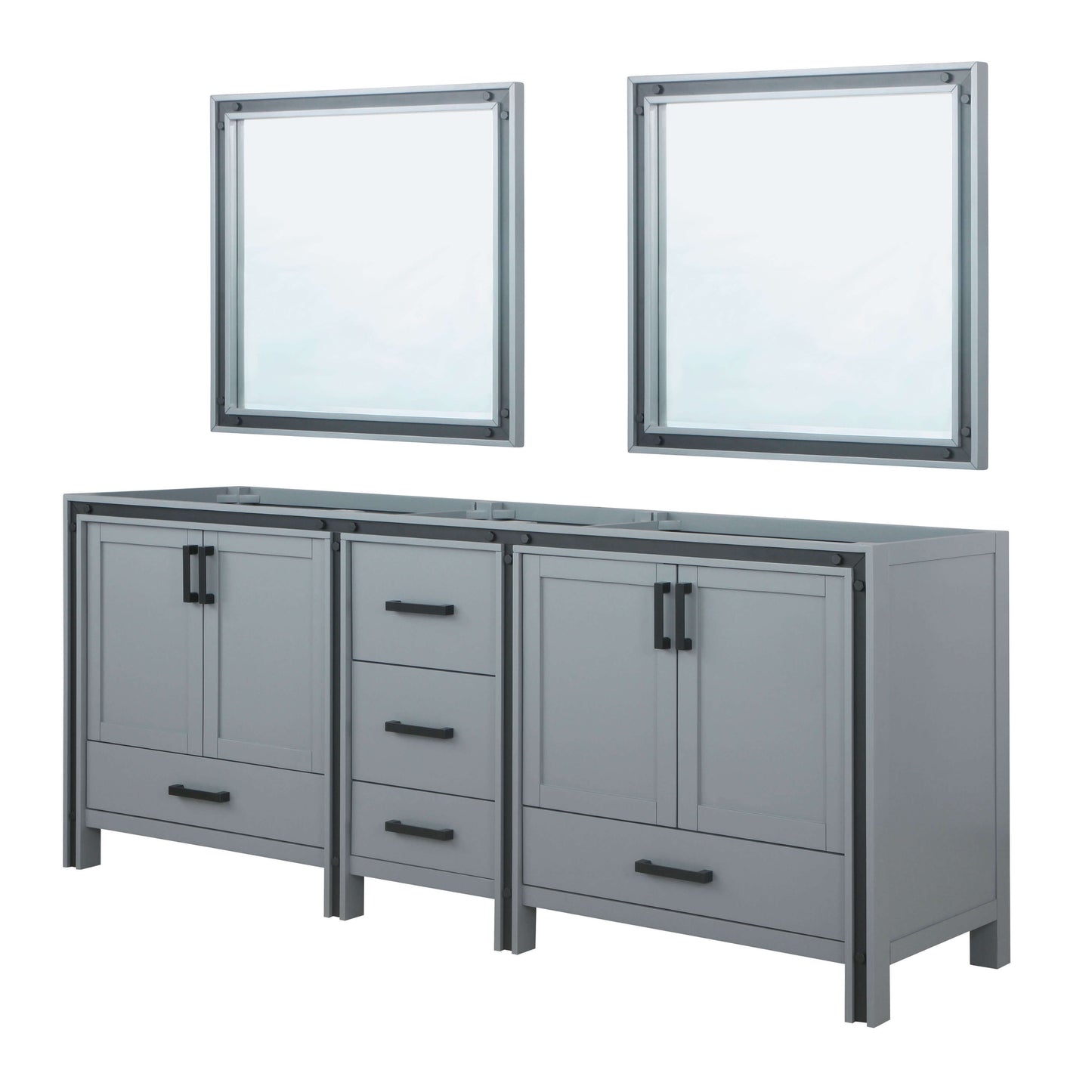 Ziva 84" Dark Grey Double Vanity, no Top and 34" Mirrors - LZV352284SB00M34