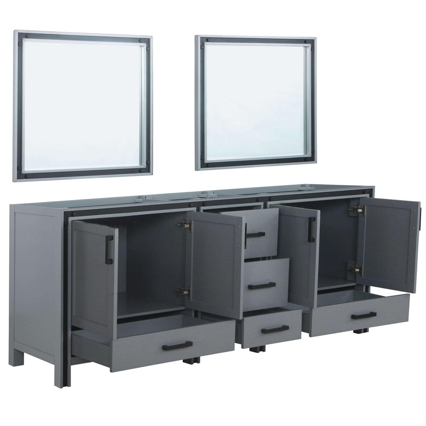 Ziva 84" Dark Grey Double Vanity, no Top and 34" Mirrors - LZV352284SB00M34