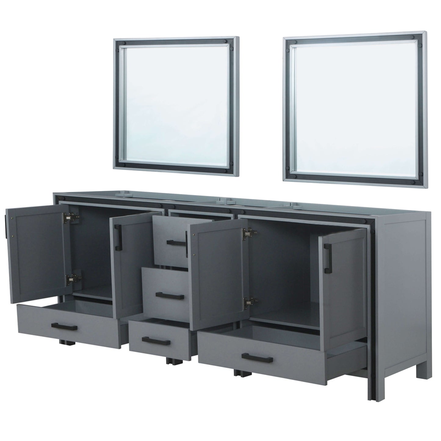 Ziva 84" Dark Grey Double Vanity, no Top and 34" Mirrors - LZV352284SB00M34