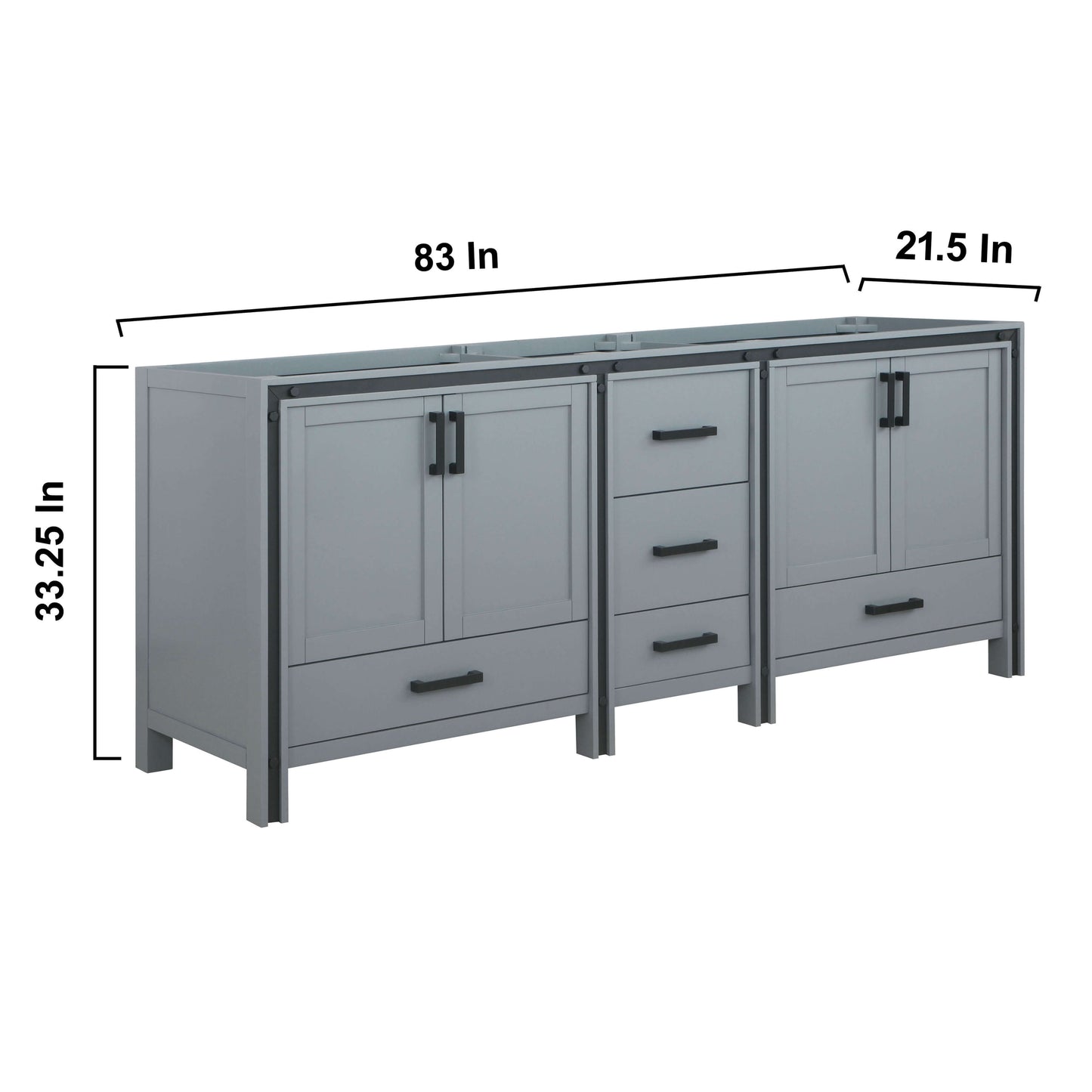 Ziva 84" Dark Grey Double Vanity, no Top and 34" Mirrors - LZV352284SB00M34