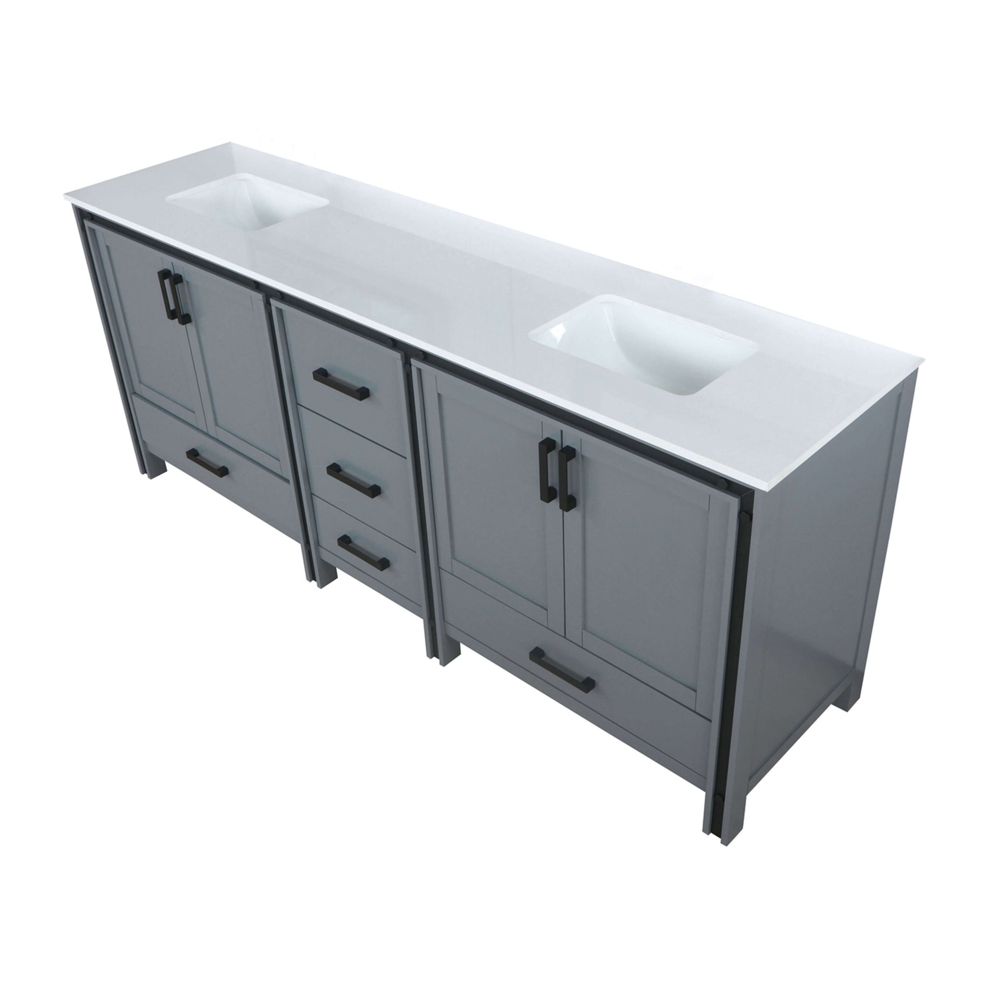 Ziva 84" Dark Grey Double Vanity, Cultured Marble Top, White Square Sink and no Mirror - LZV352284SBJS000