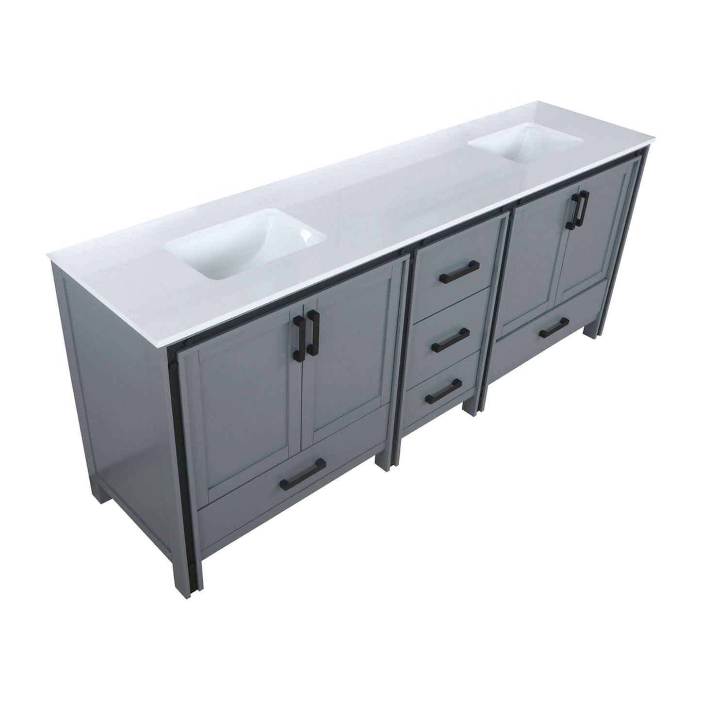 Ziva 84" Dark Grey Double Vanity, Cultured Marble Top, White Square Sink and no Mirror - LZV352284SBJS000