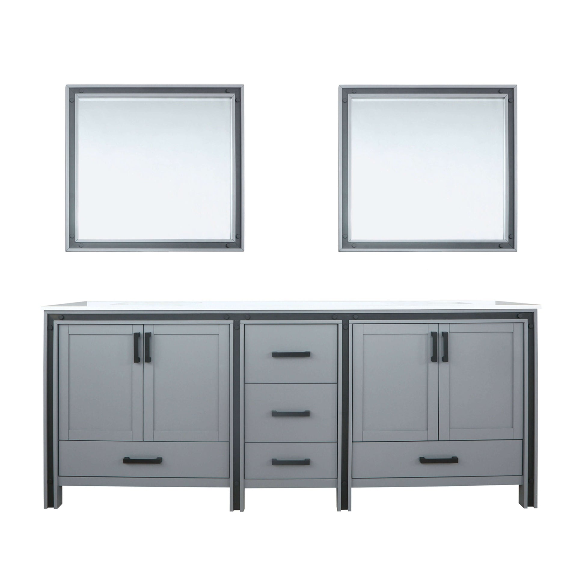 Ziva 84" Dark Grey Double Vanity, Cultured Marble Top, White Square Sink and 34" Mirrors - LZV352284SBJSM34