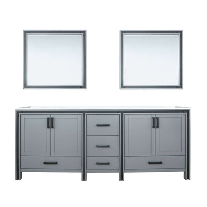 Ziva 84" Dark Grey Double Vanity, Cultured Marble Top, White Square Sink and 34" Mirrors - LZV352284SBJSM34