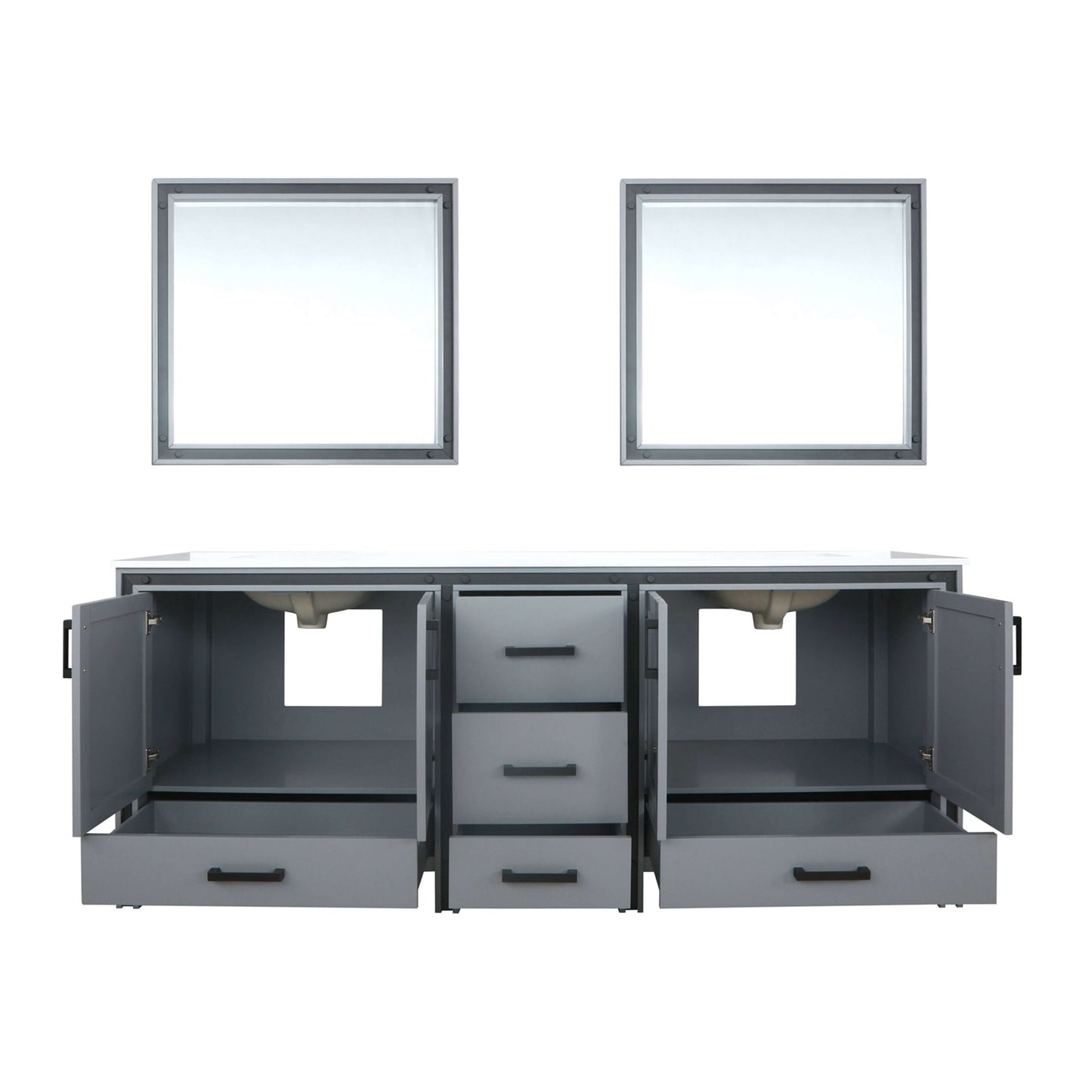 Ziva 84" Dark Grey Double Vanity, Cultured Marble Top, White Square Sink and 34" Mirrors - LZV352284SBJSM34