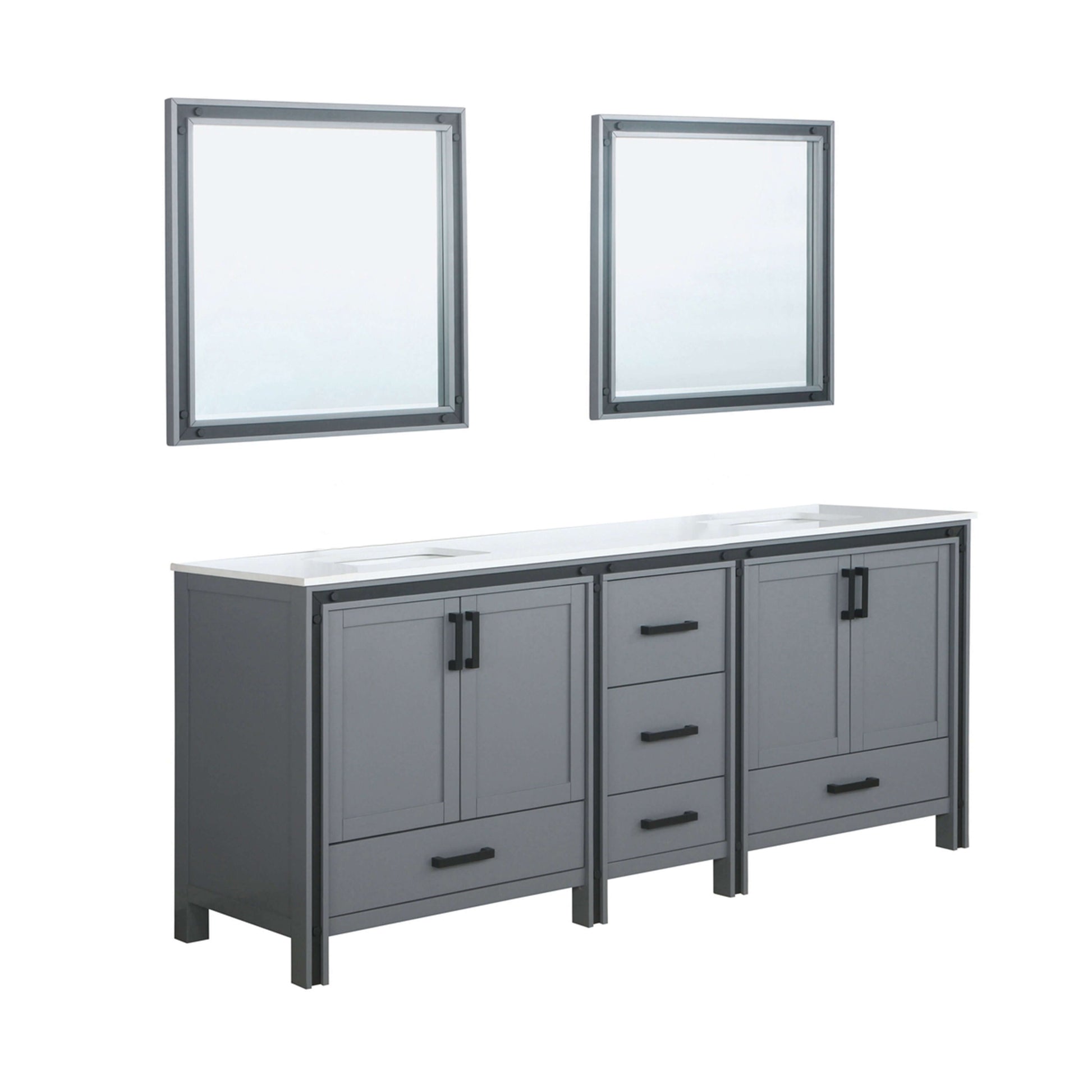 Ziva 84" Dark Grey Double Vanity, Cultured Marble Top, White Square Sink and 34" Mirrors - LZV352284SBJSM34