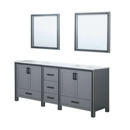 Ziva 84" Dark Grey Double Vanity, Cultured Marble Top, White Square Sink and 34" Mirrors - LZV352284SBJSM34