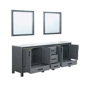 Ziva 84" Dark Grey Double Vanity, Cultured Marble Top, White Square Sink and 34" Mirrors - LZV352284SBJSM34
