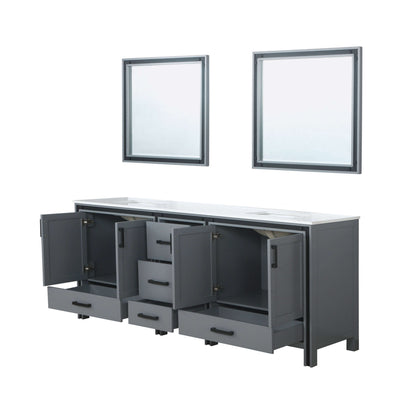 Ziva 84" Dark Grey Double Vanity, Cultured Marble Top, White Square Sink and 34" Mirrors - LZV352284SBJSM34