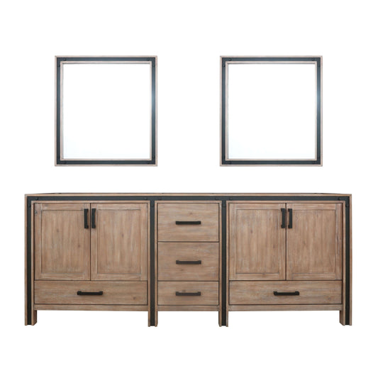 Ziva 84" Rustic Barnwood Double Vanity, no Top and 34" Mirrors - LZV352284SN00M34