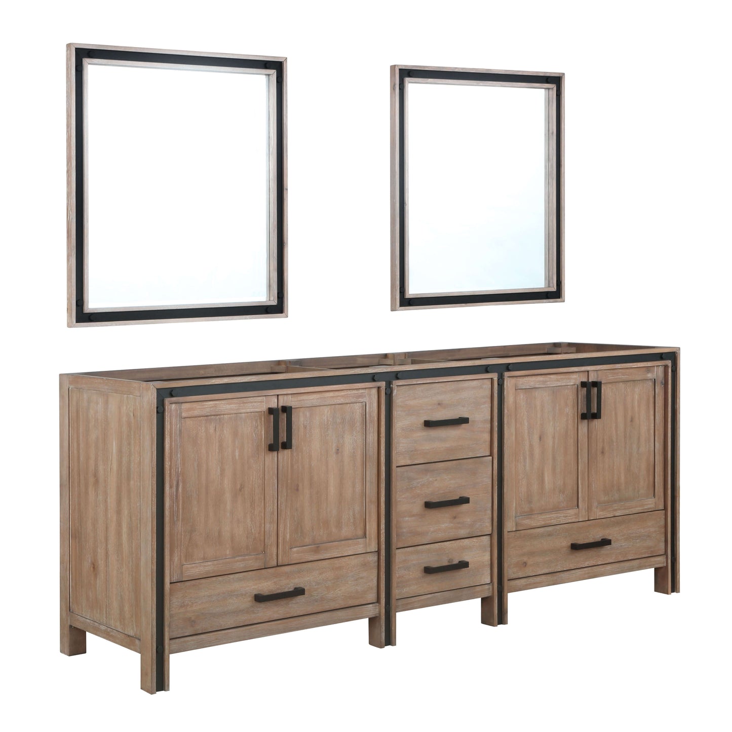 Ziva 84" Rustic Barnwood Double Vanity, no Top and 34" Mirrors - LZV352284SN00M34