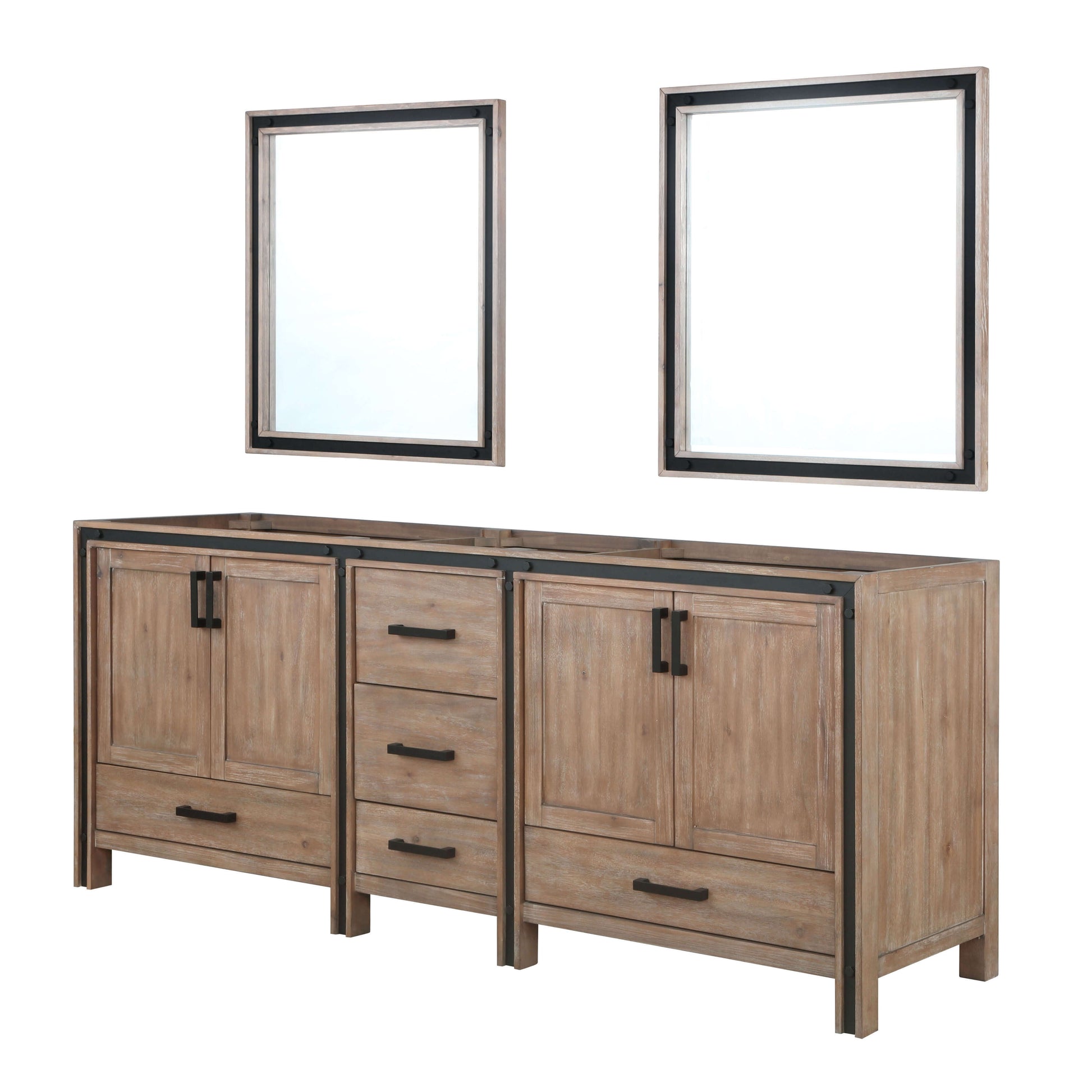 Ziva 84" Rustic Barnwood Double Vanity, no Top and 34" Mirrors - LZV352284SN00M34