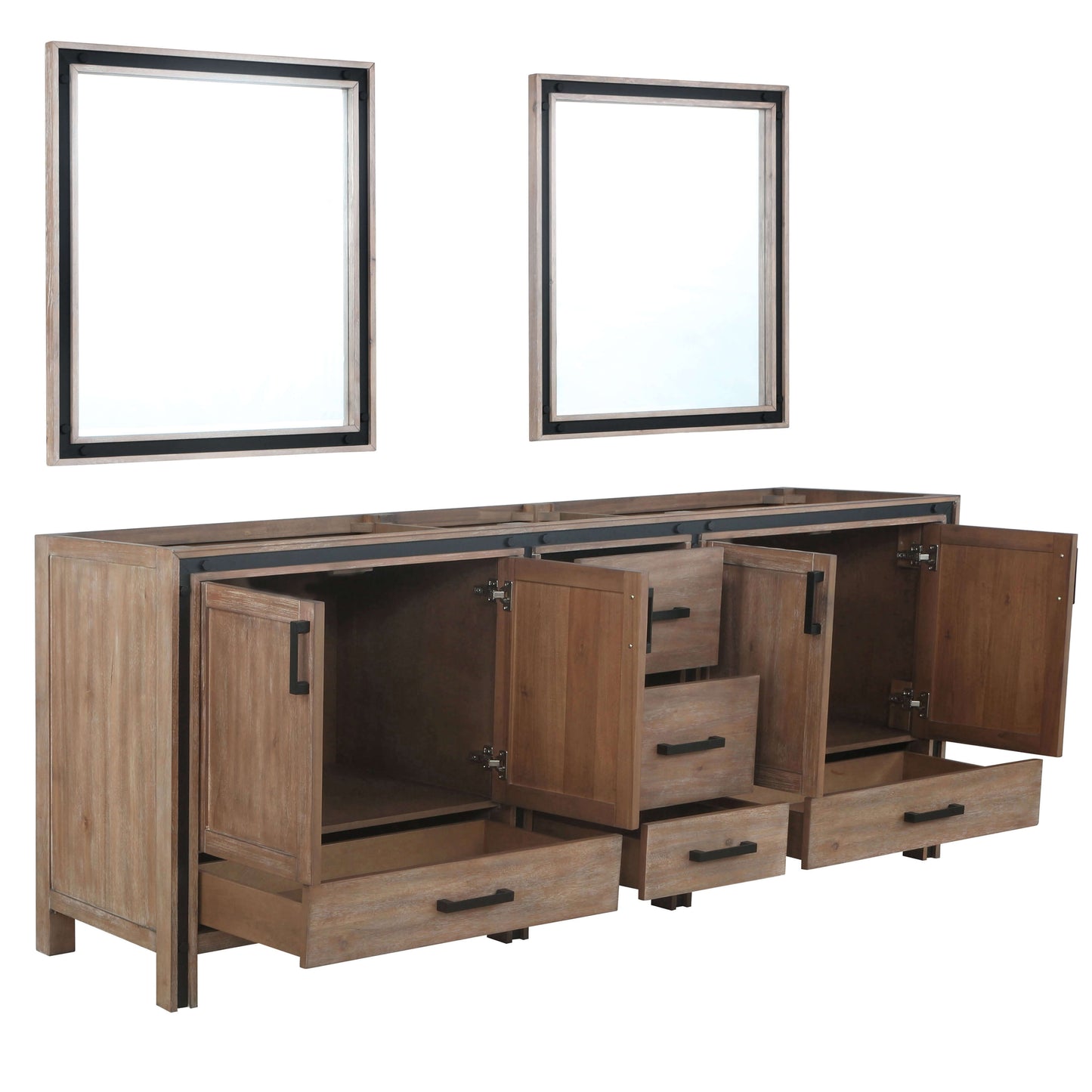 Ziva 84" Rustic Barnwood Double Vanity, no Top and 34" Mirrors - LZV352284SN00M34