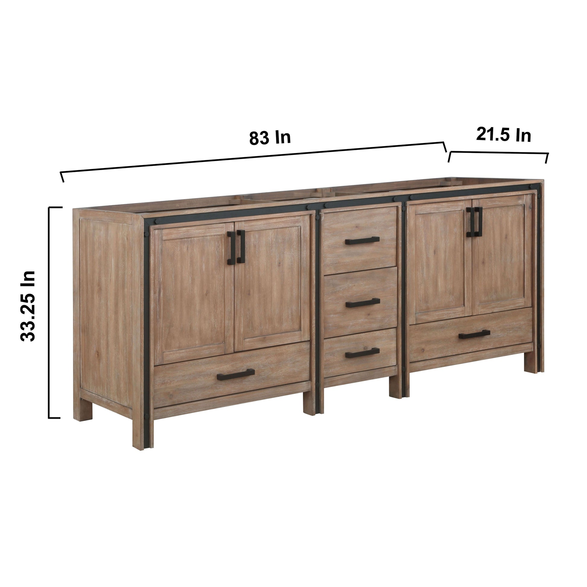 Ziva 84" Rustic Barnwood Double Vanity, no Top and 34" Mirrors - LZV352284SN00M34