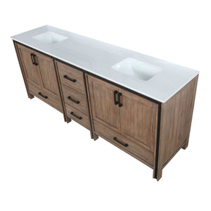 Ziva 84" Rustic Barnwood Double Vanity, Cultured Marble Top, White Square Sink and no Mirror - LZV352284SNJS000