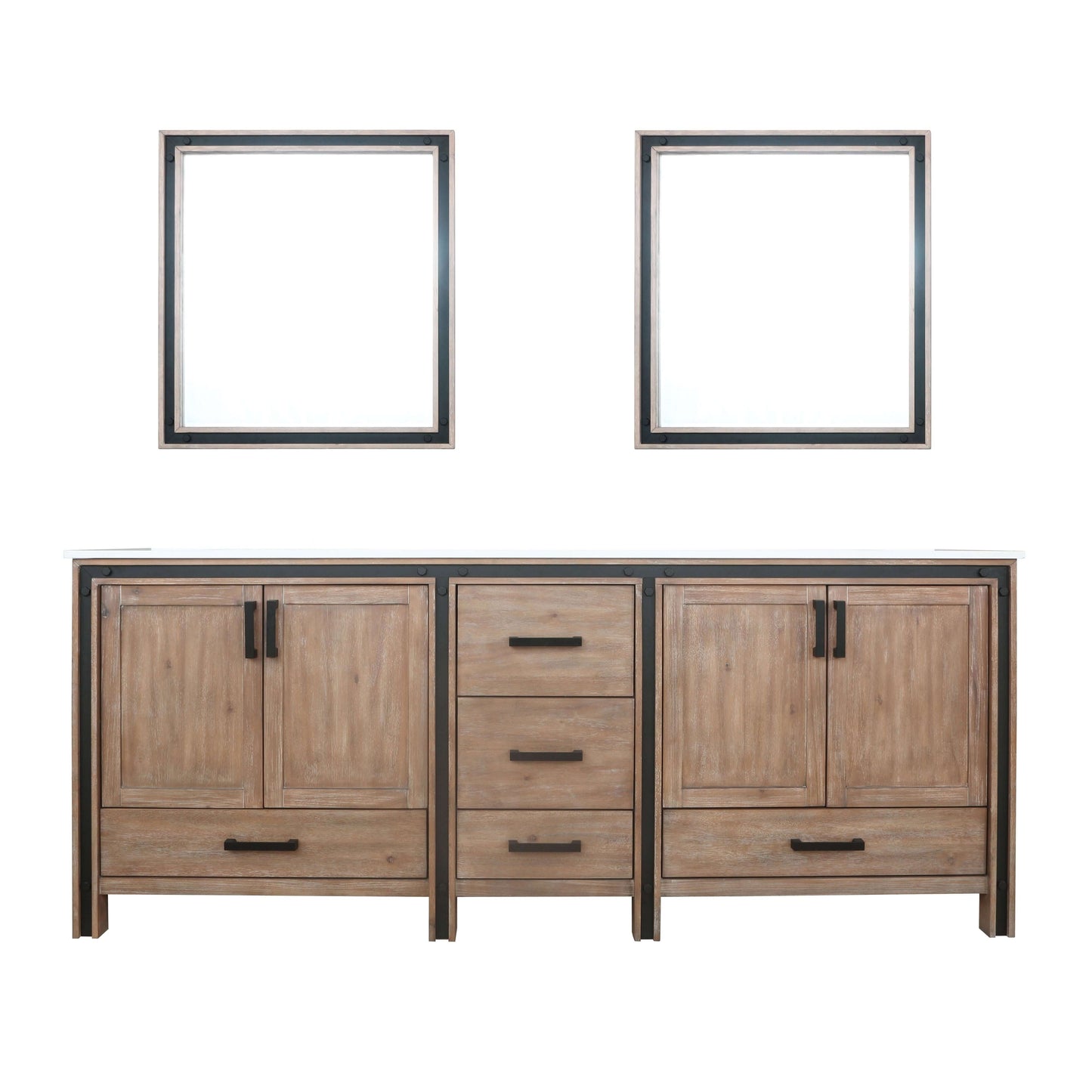 Ziva 84" Rustic Barnwood Double Vanity, Cultured Marble Top, White Square Sink and 34" Mirrors - LZV352284SNJSM34