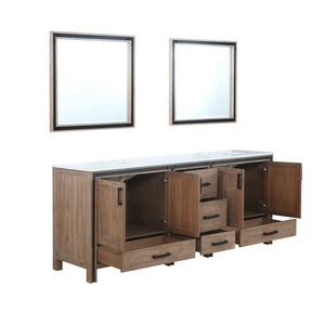 Ziva 84" Rustic Barnwood Double Vanity, Cultured Marble Top, White Square Sink and 34" Mirrors - LZV352284SNJSM34