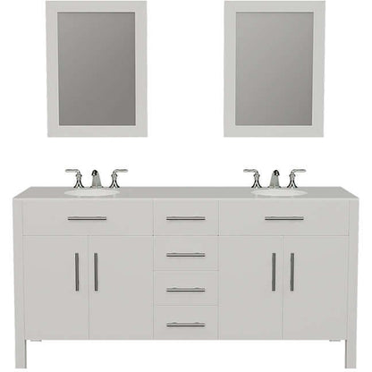 72" White Solid Wood and Porcelain Double Vanity Set - 8162W