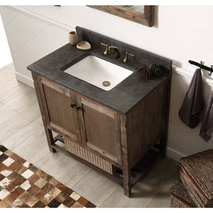 36" Solid Wood Single Sink Vanity With Moon Stone Top-No Faucet - WH5136-BR