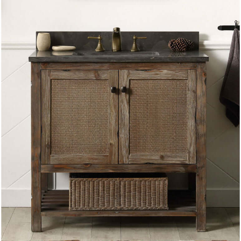 36" Solid Wood Single Sink Vanity With Moon Stone Top-No Faucet - WH5136-BR