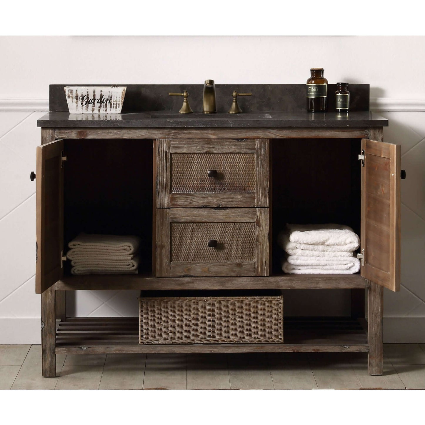 48" Solid Wood Sink Vanity With Moon Stone Top-No Faucet - WH5148-BR