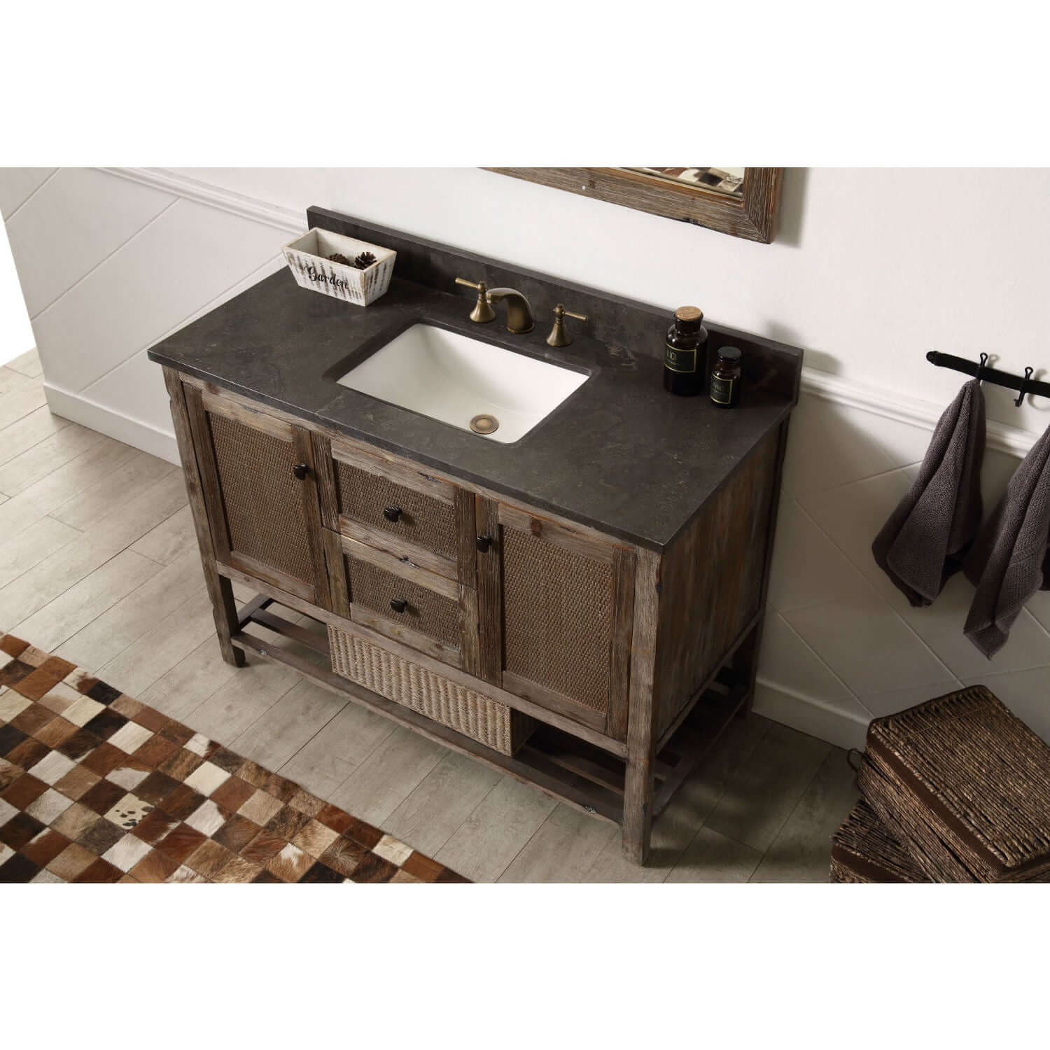 48" Solid Wood Sink Vanity With Moon Stone Top-No Faucet - WH5148-BR