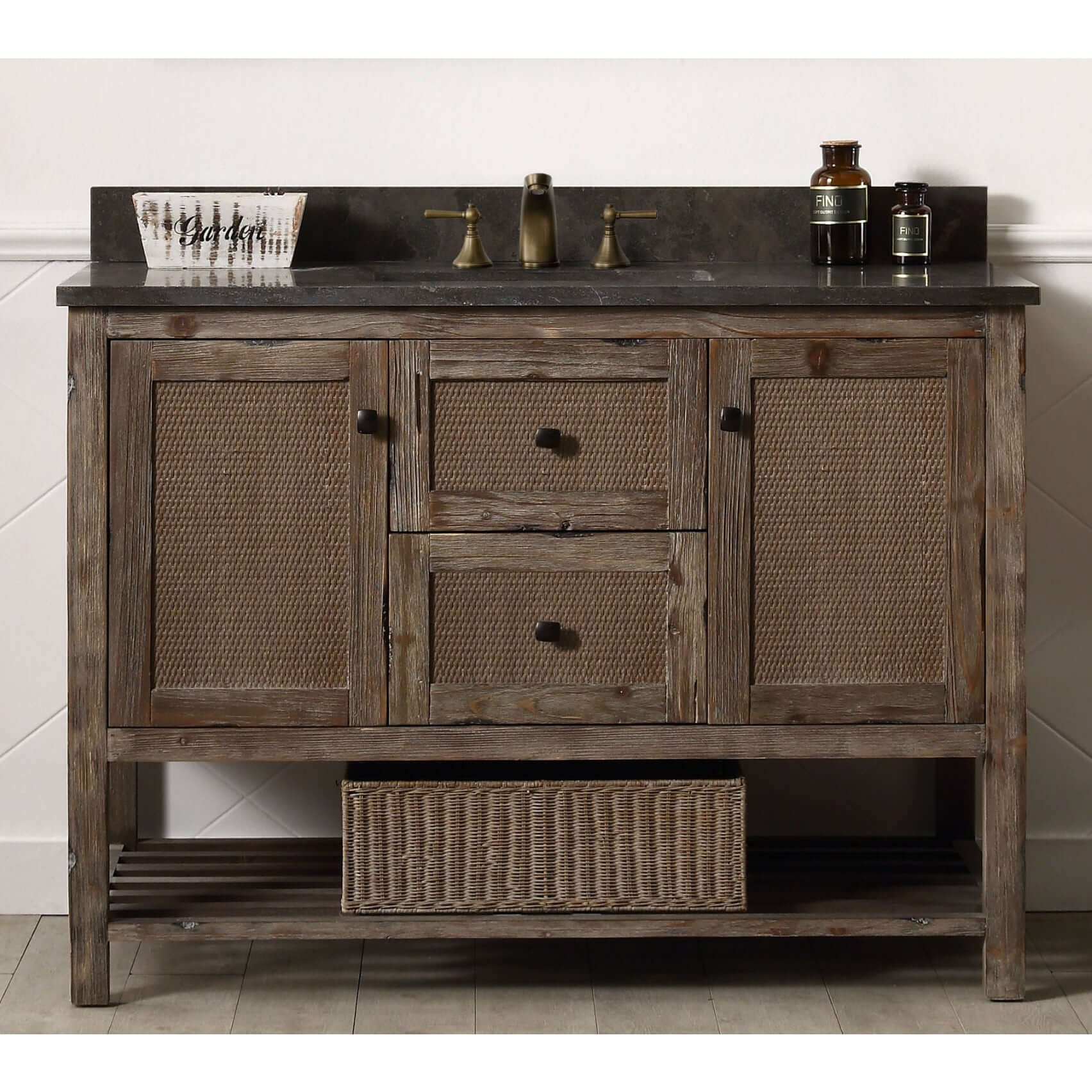 48" Solid Wood Sink Vanity With Moon Stone Top-No Faucet - WH5148-BR