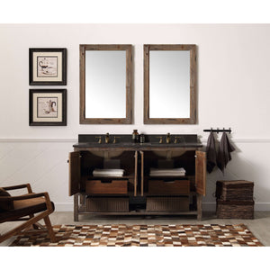 60" Solid Wood Double Sink Vanity With Moon Stone Top-No Faucet - WH5160-BR