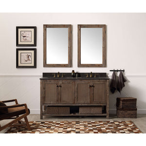 60" Solid Wood Double Sink Vanity With Moon Stone Top-No Faucet - WH5160-BR