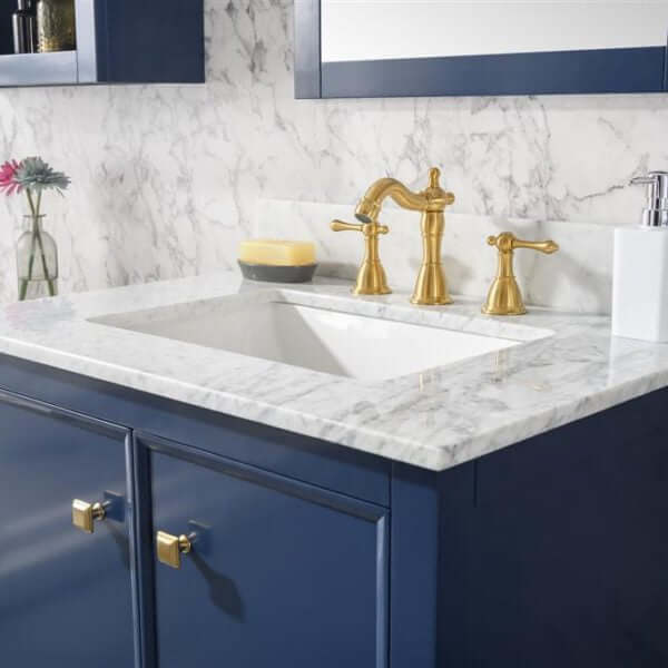 30" Blue Finish Sink Vanity Cabinet With Carrara White Top - WLF2130-B