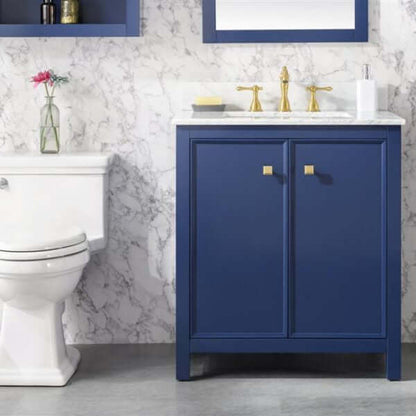 30" Blue Finish Sink Vanity Cabinet With Carrara White Top - WLF2130-B