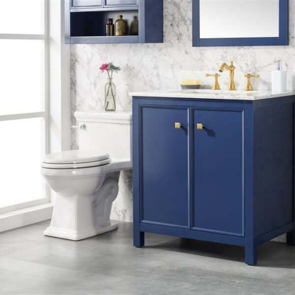 30" Blue Finish Sink Vanity Cabinet With Carrara White Top - WLF2130-B