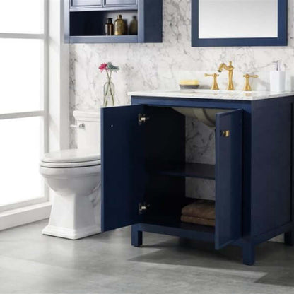 30" Blue Finish Sink Vanity Cabinet With Carrara White Top - WLF2130-B