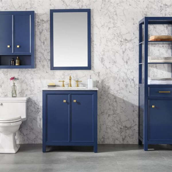 30" Blue Finish Sink Vanity Cabinet With Carrara White Top - WLF2130-B