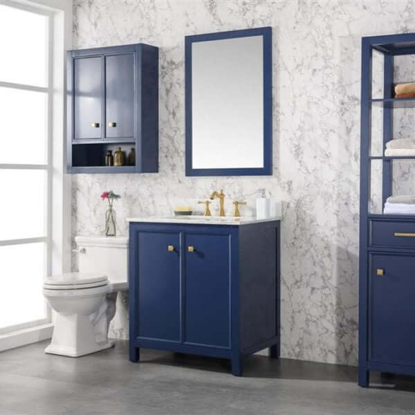 30" Blue Finish Sink Vanity Cabinet With Carrara White Top - WLF2130-B