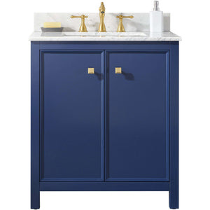 30" Blue Finish Sink Vanity Cabinet With Carrara White Top - WLF2130-B