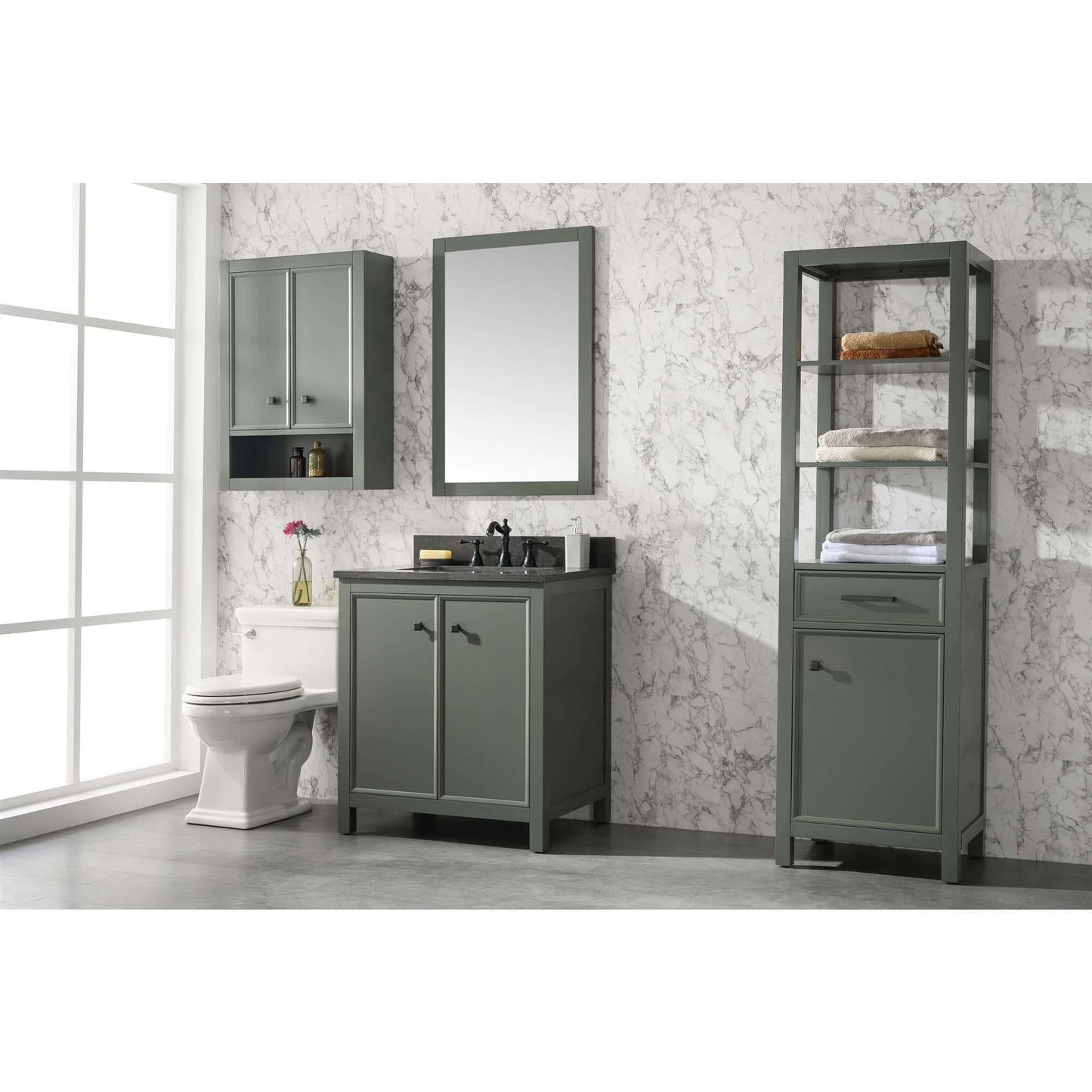 30" Pewter Green Finish Sink Vanity Cabinet With Blue Lime Stone Top - WLF2130-PG