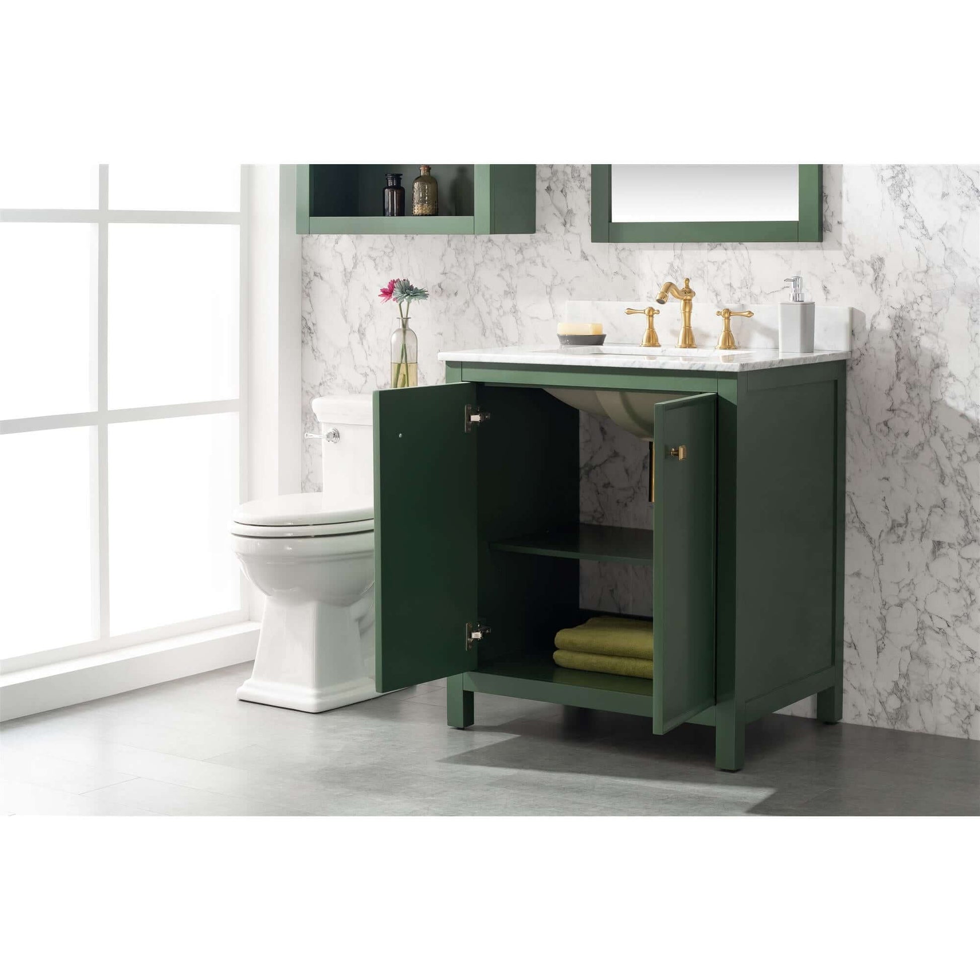 30" Vogue Green Finish Sink Vanity Cabinet With Carrara White Top - WLF2130-VG