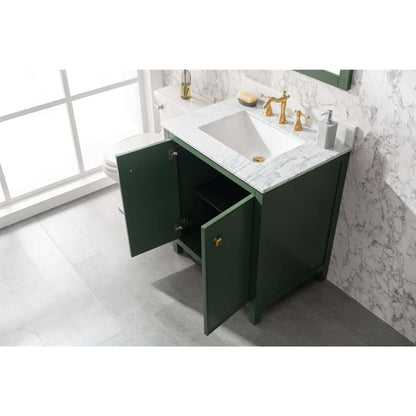 30" Vogue Green Finish Sink Vanity Cabinet With Carrara White Top - WLF2130-VG