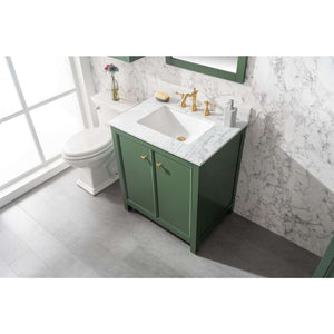30" Vogue Green Finish Sink Vanity Cabinet With Carrara White Top - WLF2130-VG