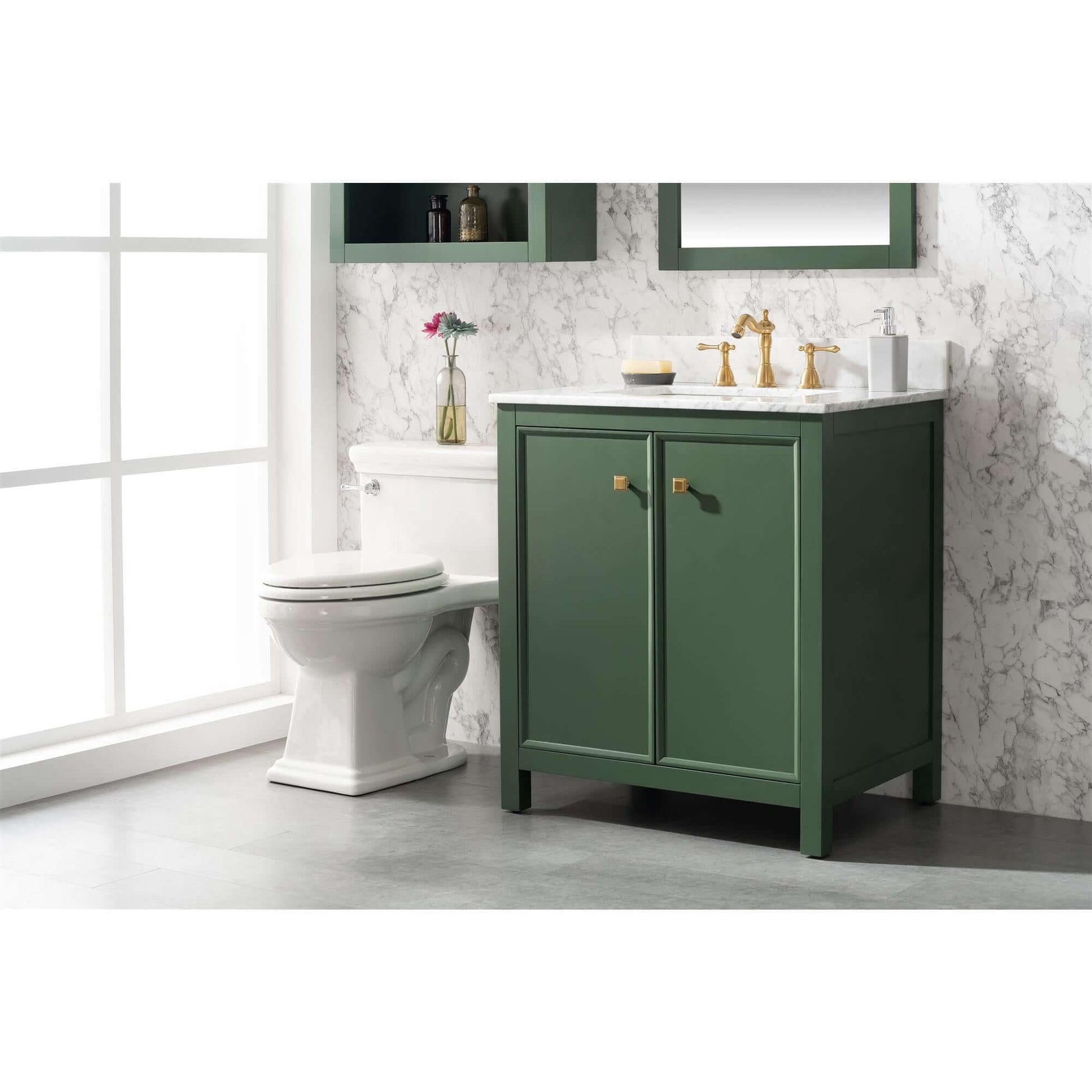 30" Vogue Green Finish Sink Vanity Cabinet With Carrara White Top - WLF2130-VG