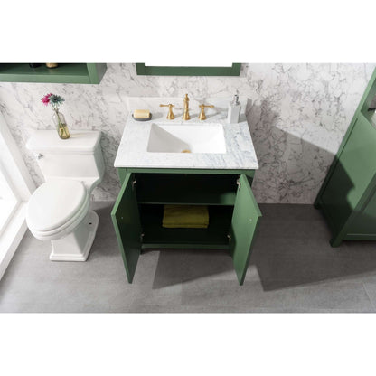 30" Vogue Green Finish Sink Vanity Cabinet With Carrara White Top - WLF2130-VG