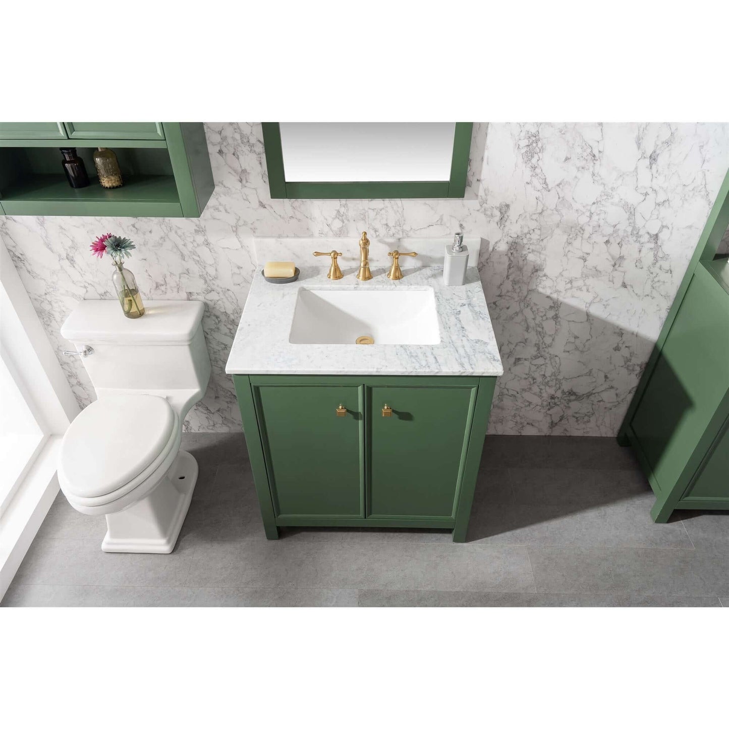 30" Vogue Green Finish Sink Vanity Cabinet With Carrara White Top - WLF2130-VG