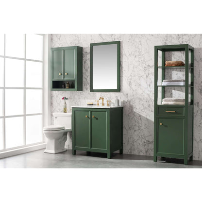 30" Vogue Green Finish Sink Vanity Cabinet With Carrara White Top - WLF2130-VG
